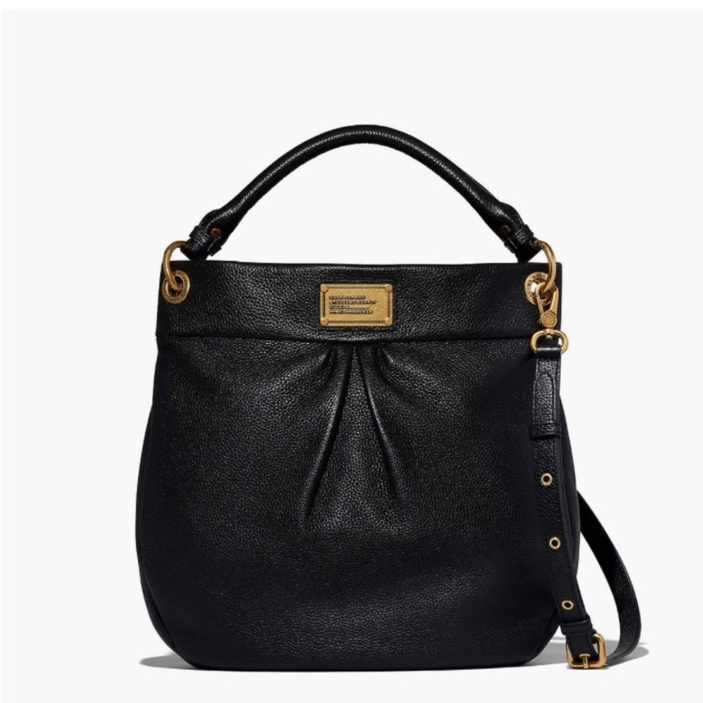 Marc by Marc Jacobs Black and Gold Hobo Classic Q Hillier Bag Purse Leather